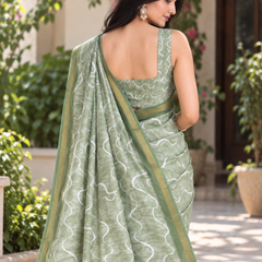 Sage Green Wave Ripple Zari Chanderi Saree