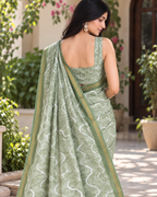 Sage Green Wave Ripple Zari Chanderi Saree