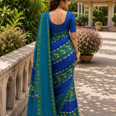 Royal Blue Bandhani Patola Folk Saree