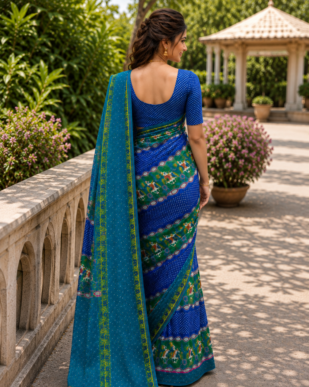 Royal Blue Bandhani Patola Folk Saree