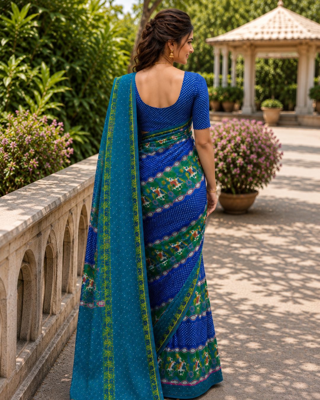 Royal Blue Bandhani Patola Folk Saree