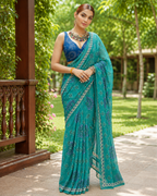 Teal Green Bandhani Mandala Saree
