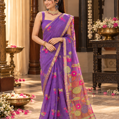 Lilac Purple Garden Jamdani Cotton Saree