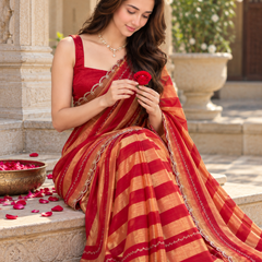 Crimson Red Leheriya Striped Fandy Silk Saree