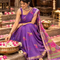 Lilac Purple Garden Jamdani Cotton Saree