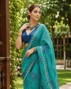 Teal Green Bandhani Mandala Saree
