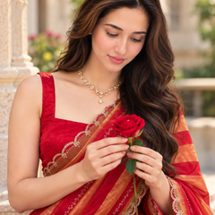 Crimson Red Leheriya Striped Fandy Silk Saree