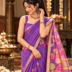 Lilac Purple Garden Jamdani Cotton Saree