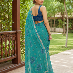 Teal Green Bandhani Mandala Saree