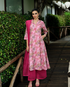 Fuchsia Blossom Flared Kurti Set