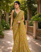 Mustard Olive Pastel Gingham Saree