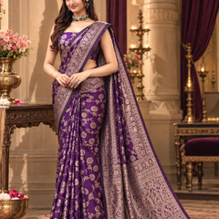 Royal Purple Golden Jaal Banarasi Silk Saree
