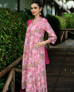 Fuchsia Blossom Flared Kurti Set