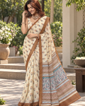 Cream Floral Booti Paisley Chanderi Saree