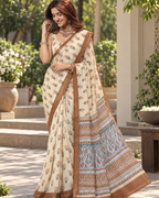 Cream Floral Booti Paisley Chanderi Saree