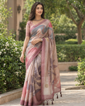Dusty Rose & Slate Abstract Contour Premium Silk Saree