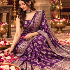 Royal Purple Golden Jaal Banarasi Silk Saree