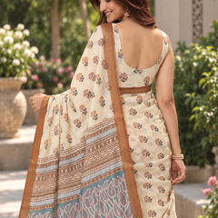 Cream Floral Booti Paisley Chanderi Saree