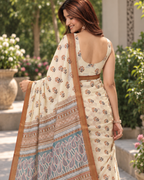 Cream Floral Booti Paisley Chanderi Saree