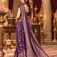 Royal Purple Golden Jaal Banarasi Silk Saree