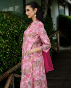Fuchsia Blossom Flared Kurti Set