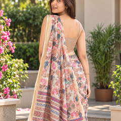 Ivory Floral Garden Zari Chanderi Saree