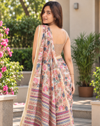Ivory Floral Garden Zari Chanderi Saree