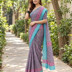 Lavender Paisley Print Chanderi Saree