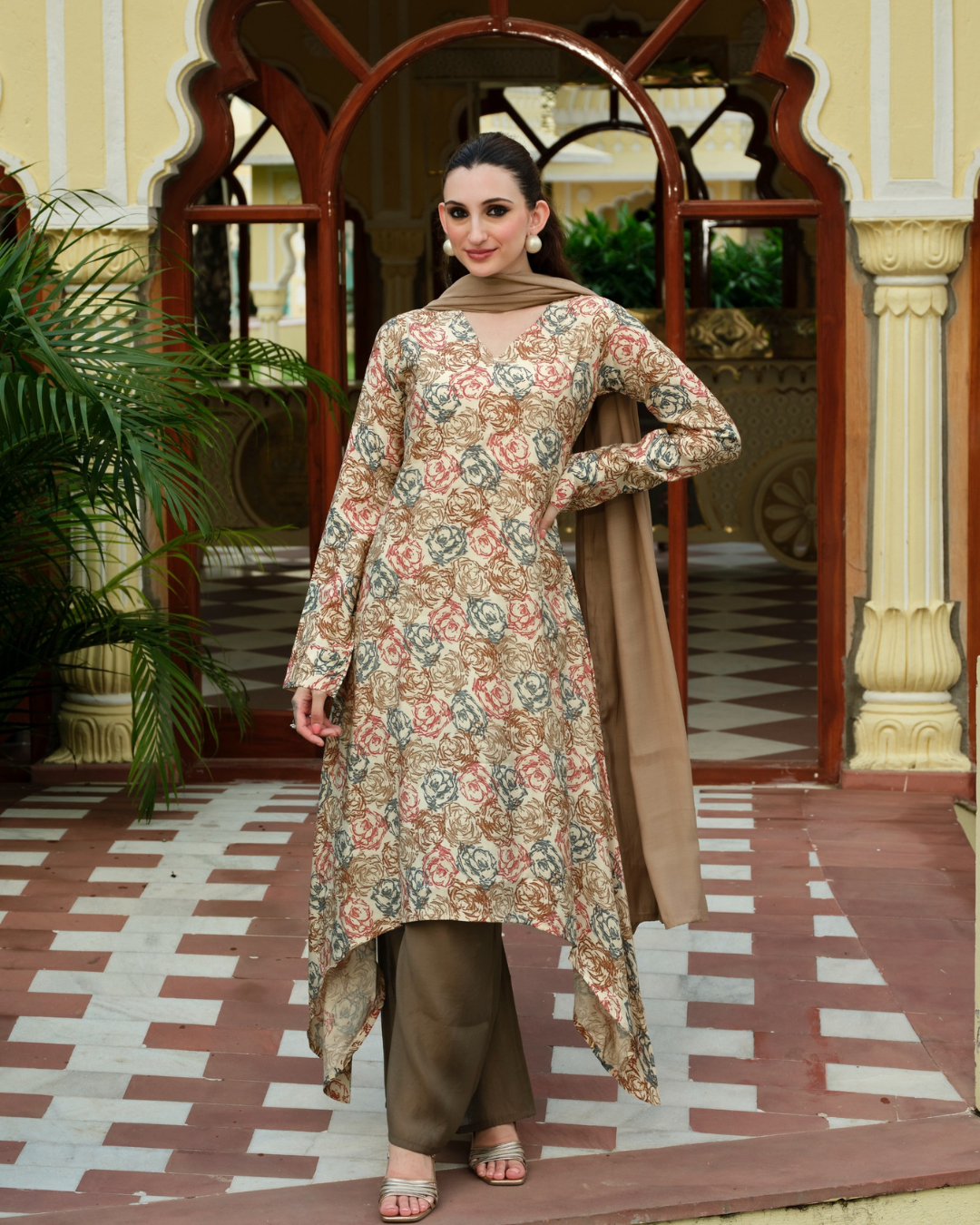 Earth Rose High-Low Kurti Set