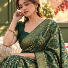 Bottle Green Bandhani Print Weave Silk Saree