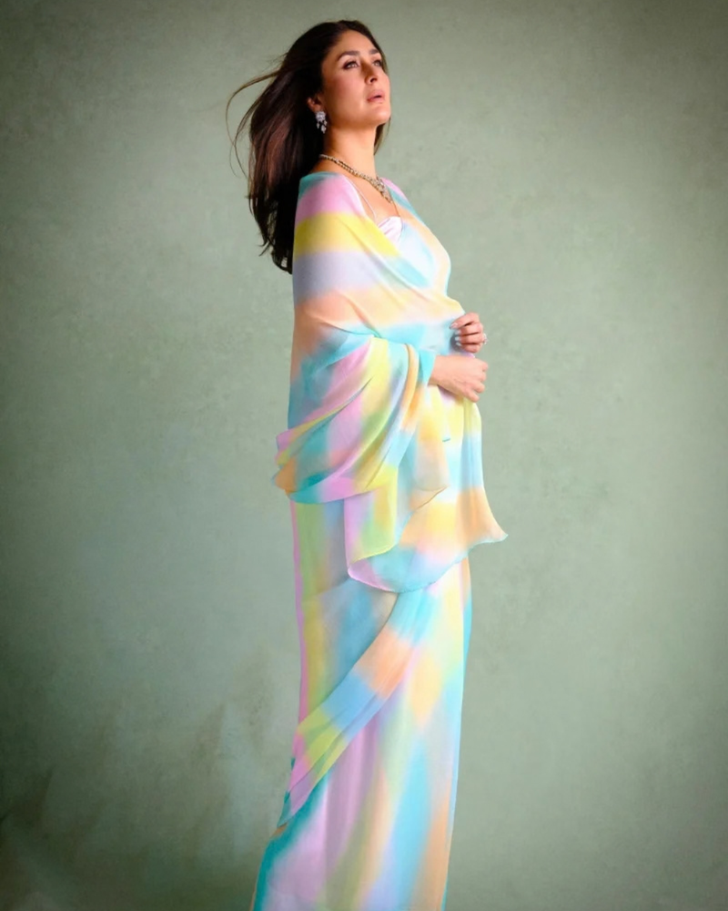 Pastel Rainbow Leheriya Chiffon Saree