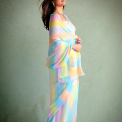 Pastel Rainbow Leheriya Chiffon Saree