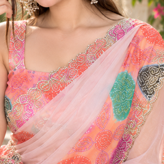 Blush Pink Multicolor Polka Dot Fandy Silk Saree