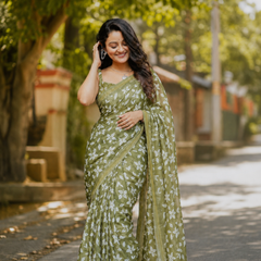 Olive Bloom Chanderi Saree