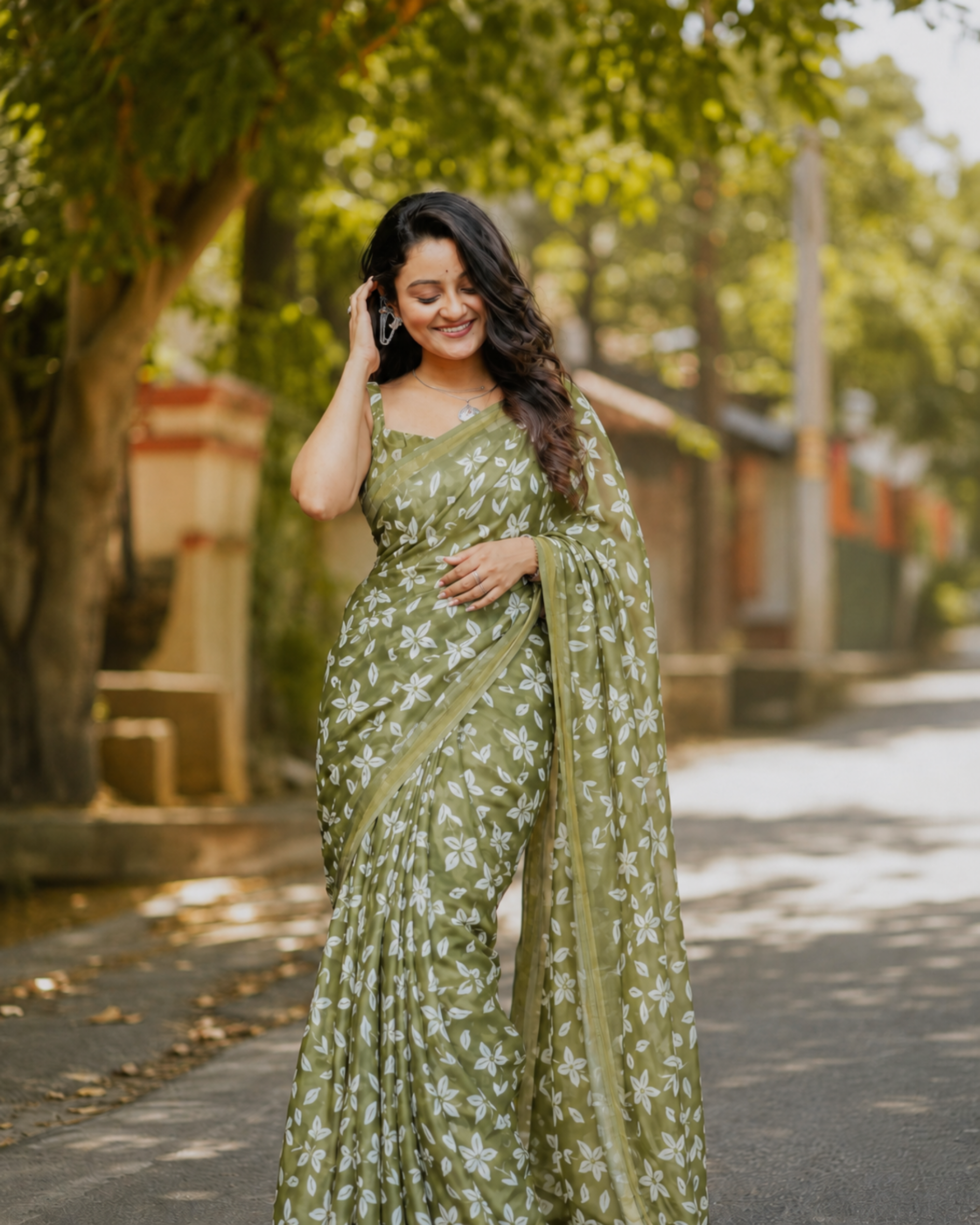 Olive Bloom Chanderi Saree