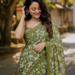 Olive Bloom Chanderi Saree