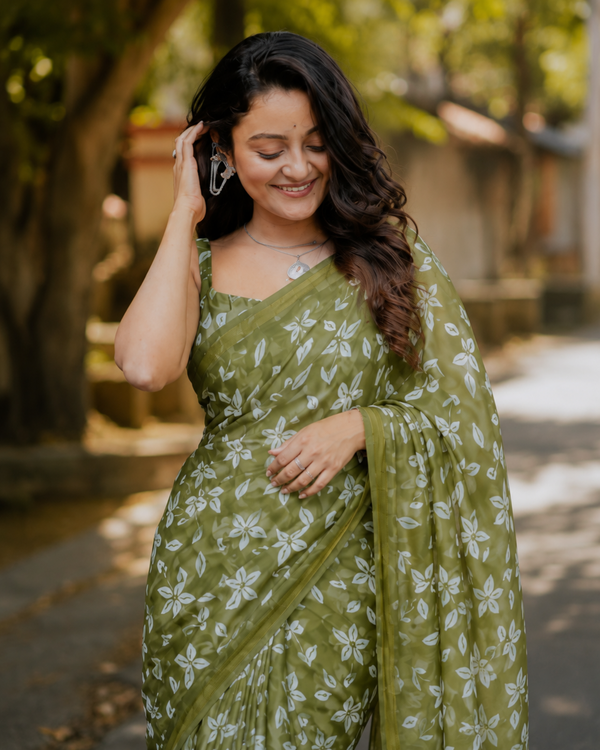 Olive Bloom Chanderi Saree