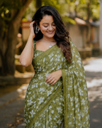 Olive Bloom Chanderi Saree