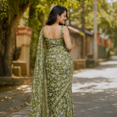 Olive Bloom Chanderi Saree