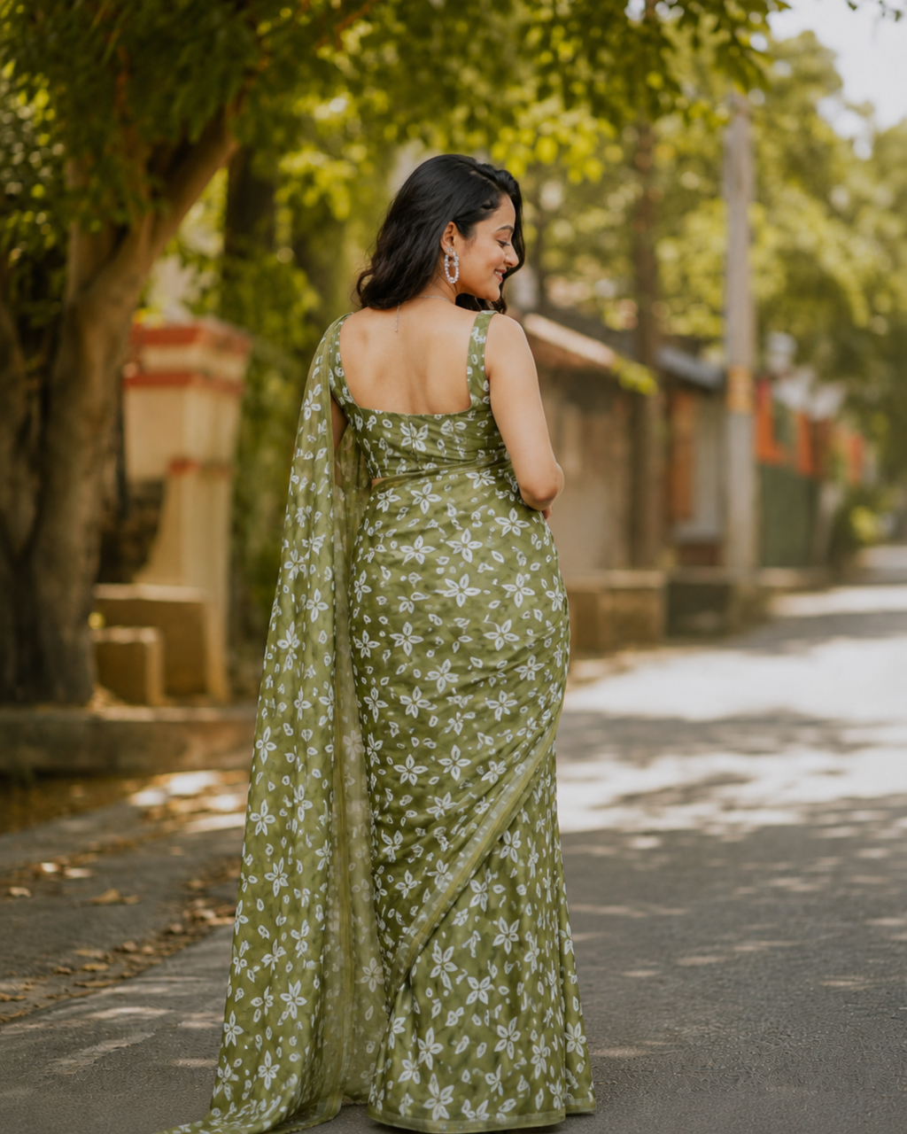 Olive Bloom Chanderi Saree