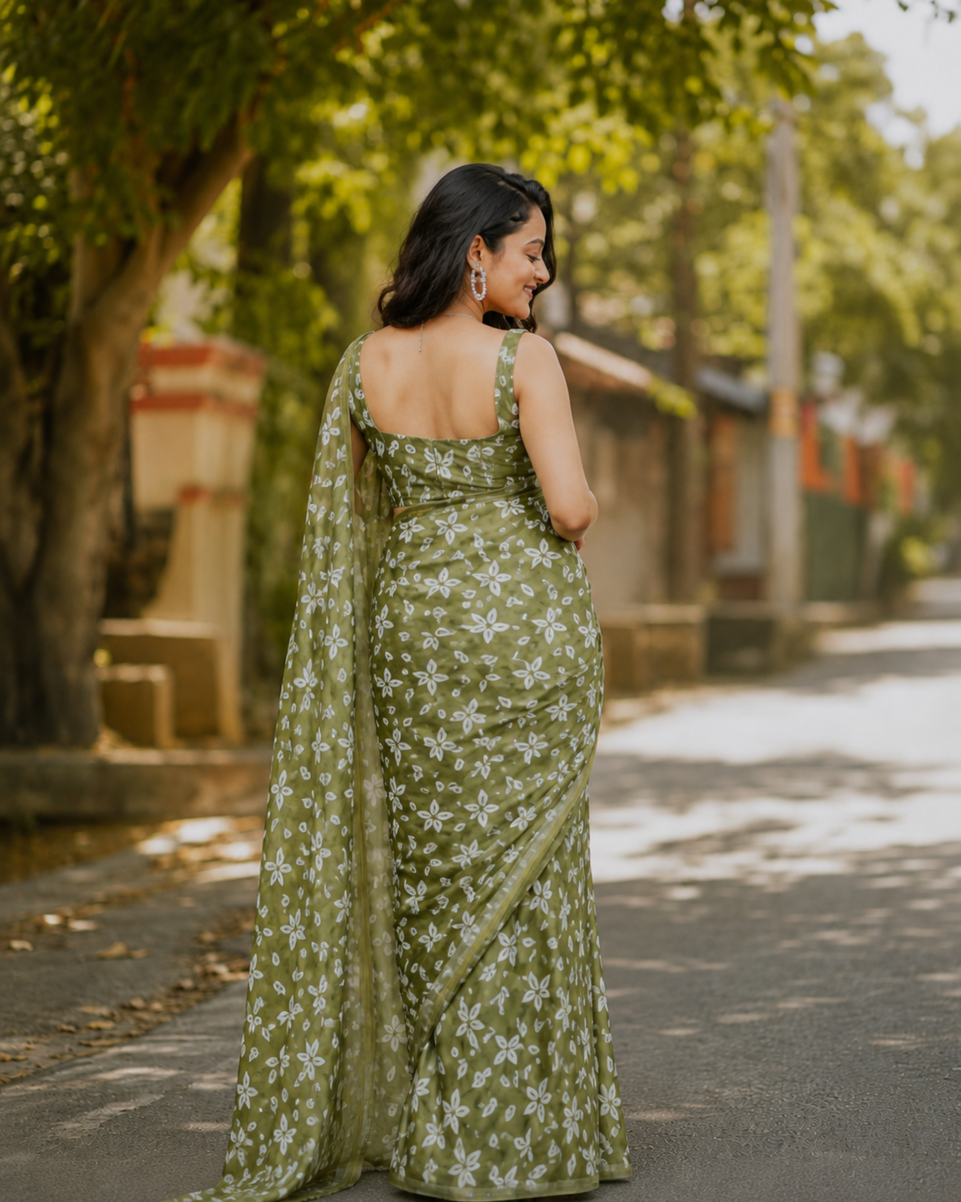 Olive Bloom Chanderi Saree