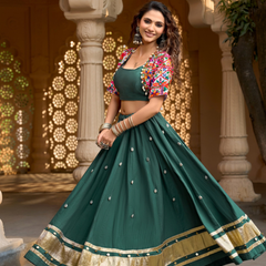 Forest Green Cowrie Embroidered Chaniya Choli