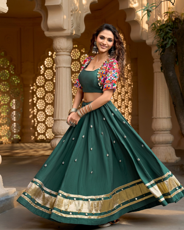 Forest Green Cowrie Embroidered Chaniya Choli