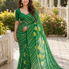 Emerald Green Bandhani Leheriya Wave Saree