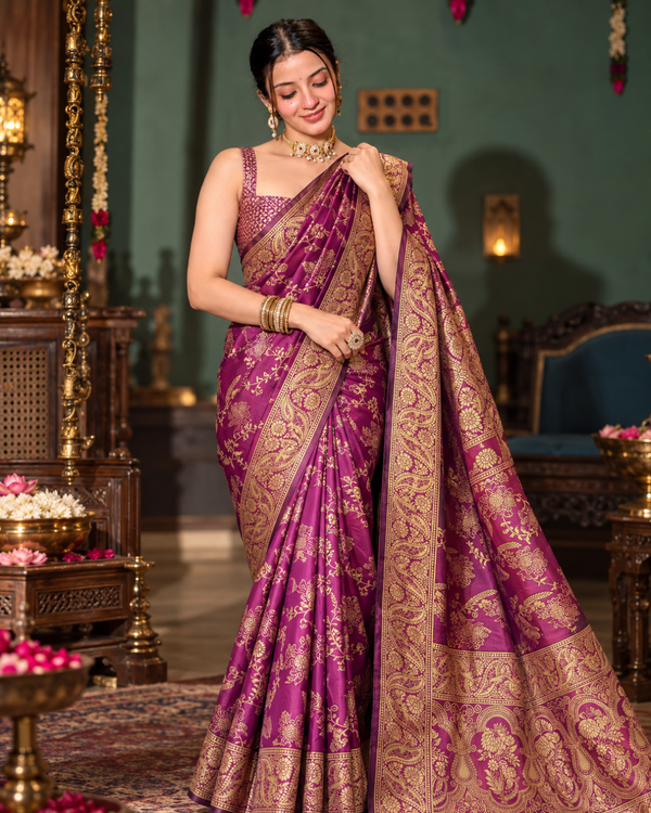 Plum Wine Brocade Banarasi Silk Saree