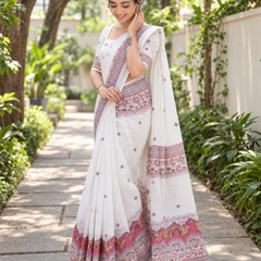 Ivory Rosewood Temple Border Chanderi Saree