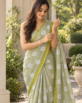 Olive Green Pinstripe Mandala Chanderi Saree