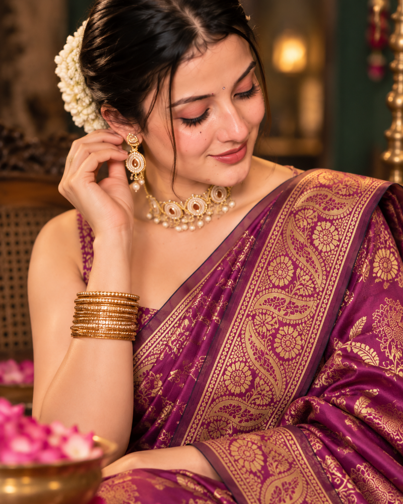 Plum Wine Brocade Banarasi Silk Saree