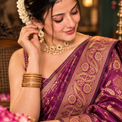 Plum Wine Brocade Banarasi Silk Saree