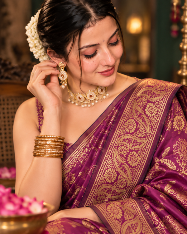 Plum Wine Brocade Banarasi Silk Saree